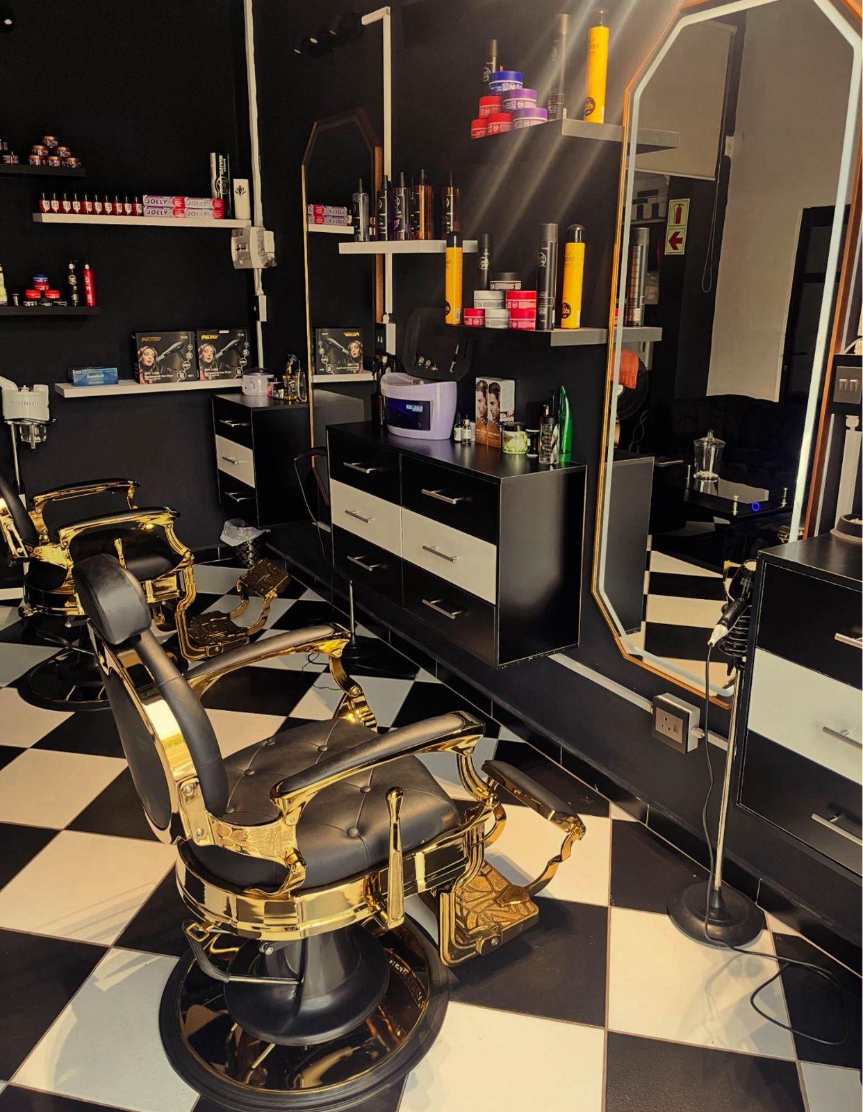 Barbershop interior with vintage chairs and mirrors